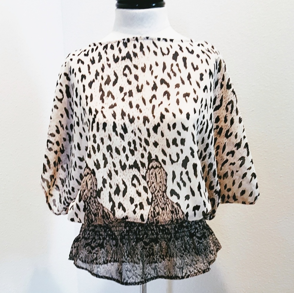 NWOT Beautiful sheer black & tan blouse 💕
